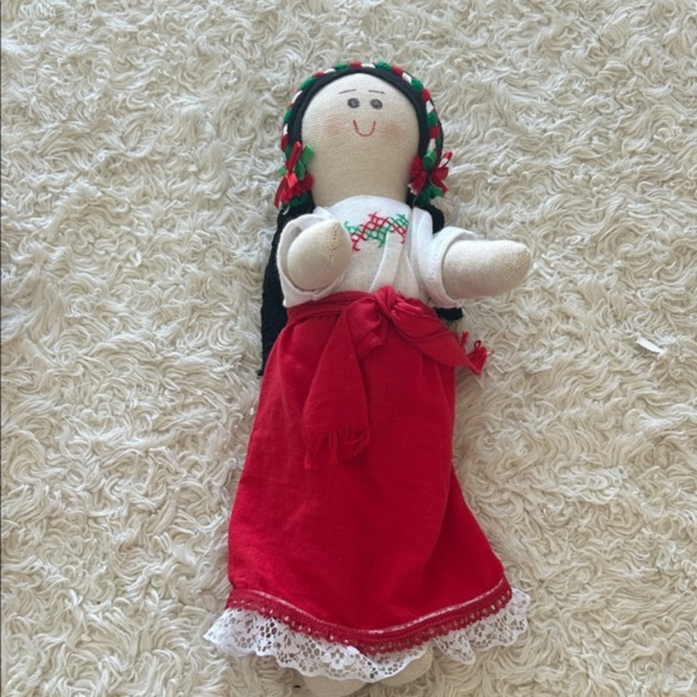 Mexican Handmade Doll with Red Dress and‎ Black Hair